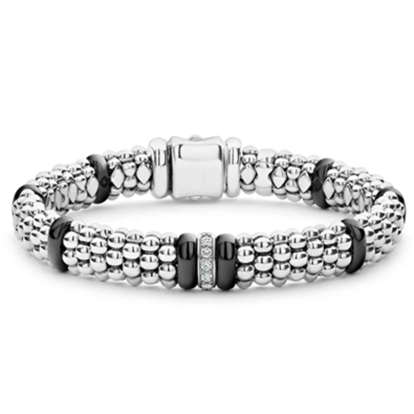SINGLE STATION DIAMOND CAVIAR BRACELET, BLACK, 7"