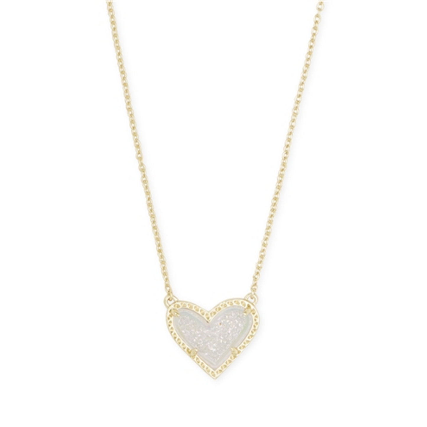 ARI HEART SHORT PENDANT NECKLACE, GOLD IRIDESCENT DRUSY
