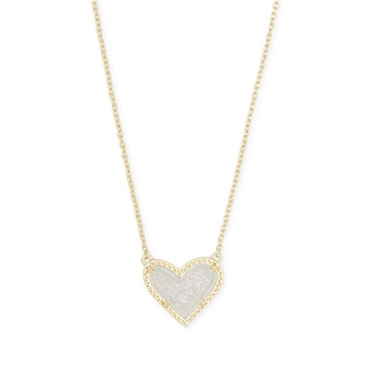 ARI HEART SHORT PENDANT NECKLACE, GOLD IRIDESCENT DRUSY