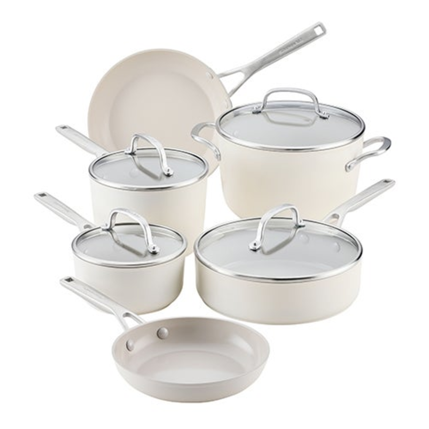 10PC HARD ANODIZED CERAMIC INDUCTION COOKWARE SET PORCELAIN WHITE