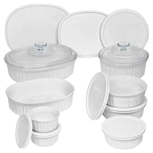 FRENCH WHITE 18PC ROUND & OVAL BAKEWARE SET