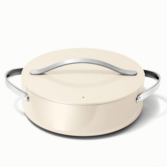 6QT NONSTICK CERAMIC RONDEAU PAN W/ LID CREAM