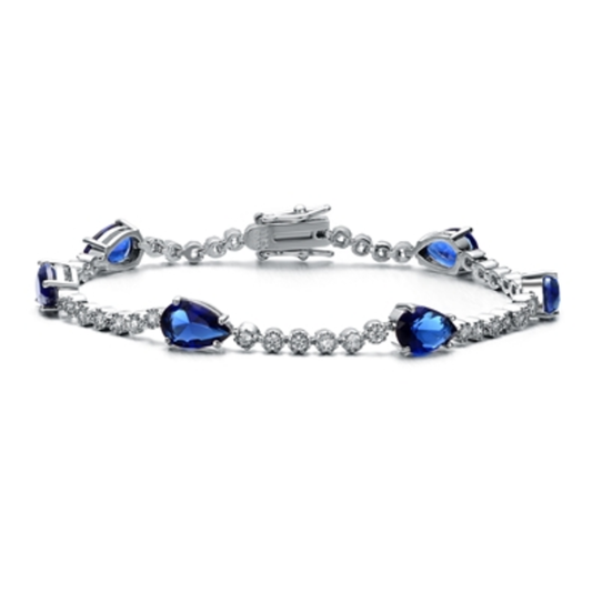 CZ BLUE TENNIS BRACELET, BLUE, 7"