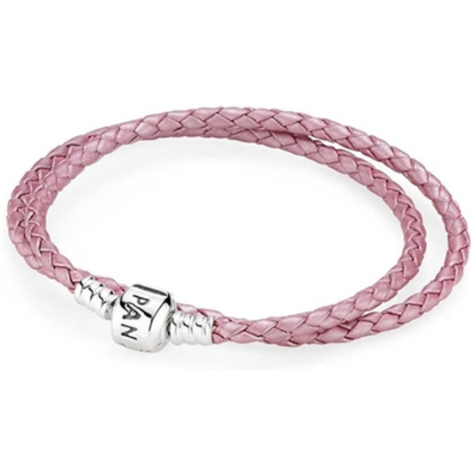 DOUBLE LEATHER BRACELET, PINK, 13.8