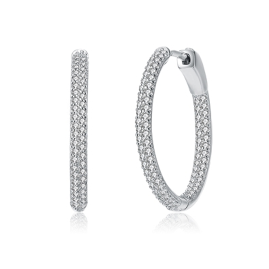 ENCRUSTED THIN CZ HOOP EARRINGS, CLEAR, 0.98