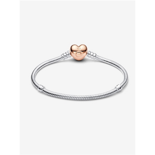 PANDORA MOMENTS HEART CLASP BRACELET, STERLING SILVER/14K ROSE GOLD, 7.5"