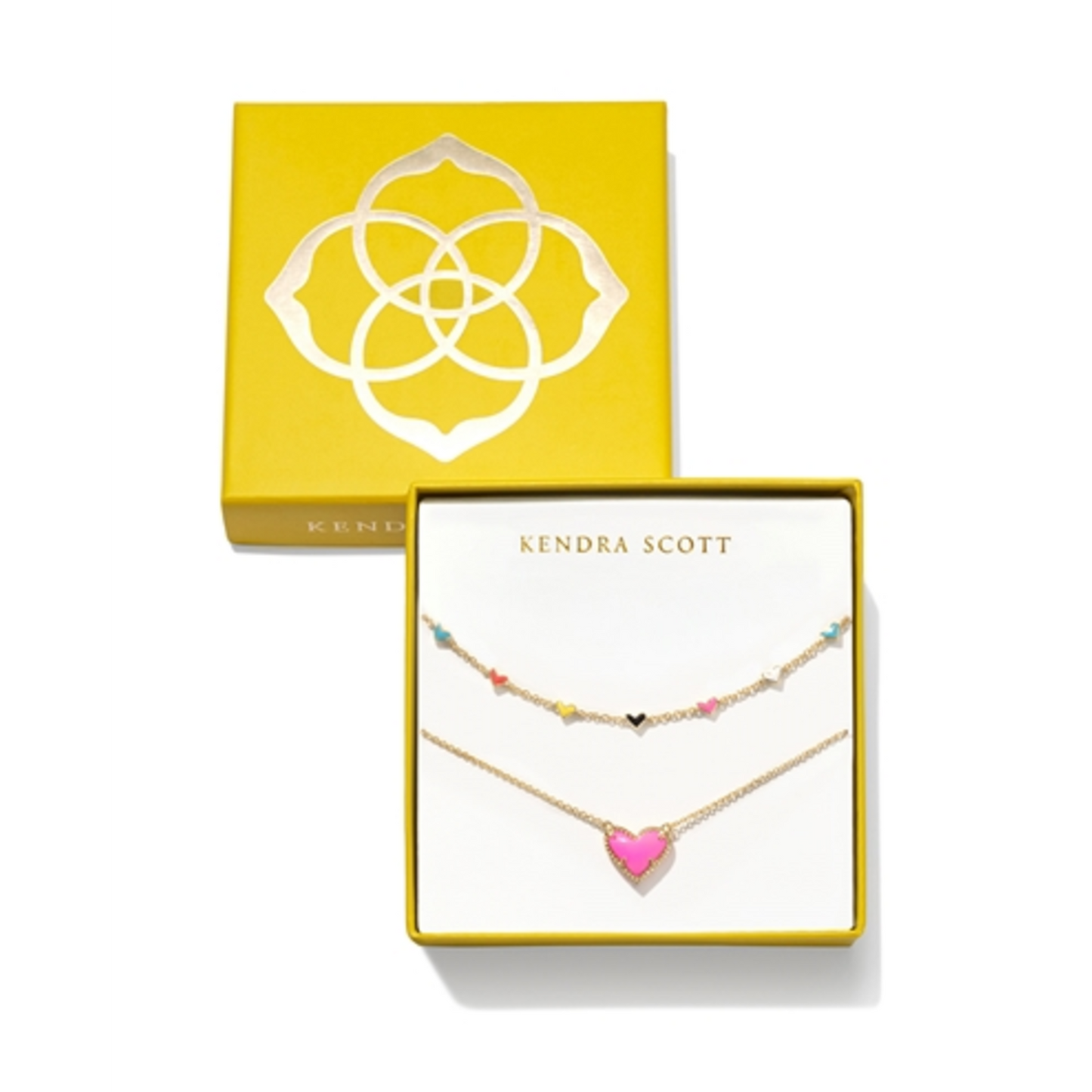 ARI HAVEN ENAMEL HEART NECKLACE GIFT SET, NEON PINK MAGNESITE