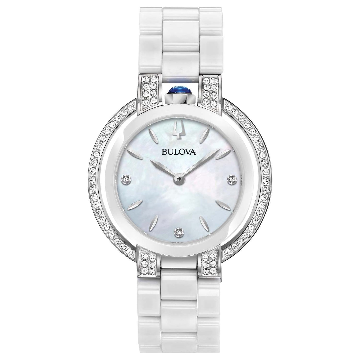 LADIES RUBAIYAT DIAMOND & WHITE CERAMIC WATCH WHITE MOTHER-OF-PEARL DIAL
