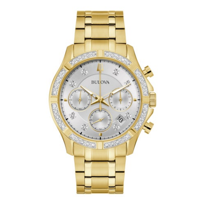 MEN'S CLASSIC DIAMOND CHRONOGRAPH GOLD-TONE STAINLESS STEEL WATCH, SILVER DIAL