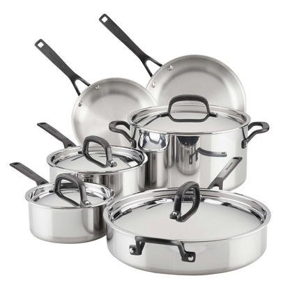 10PC STAINLESS STEEL 5-PLY CLAD COOKWARE SET