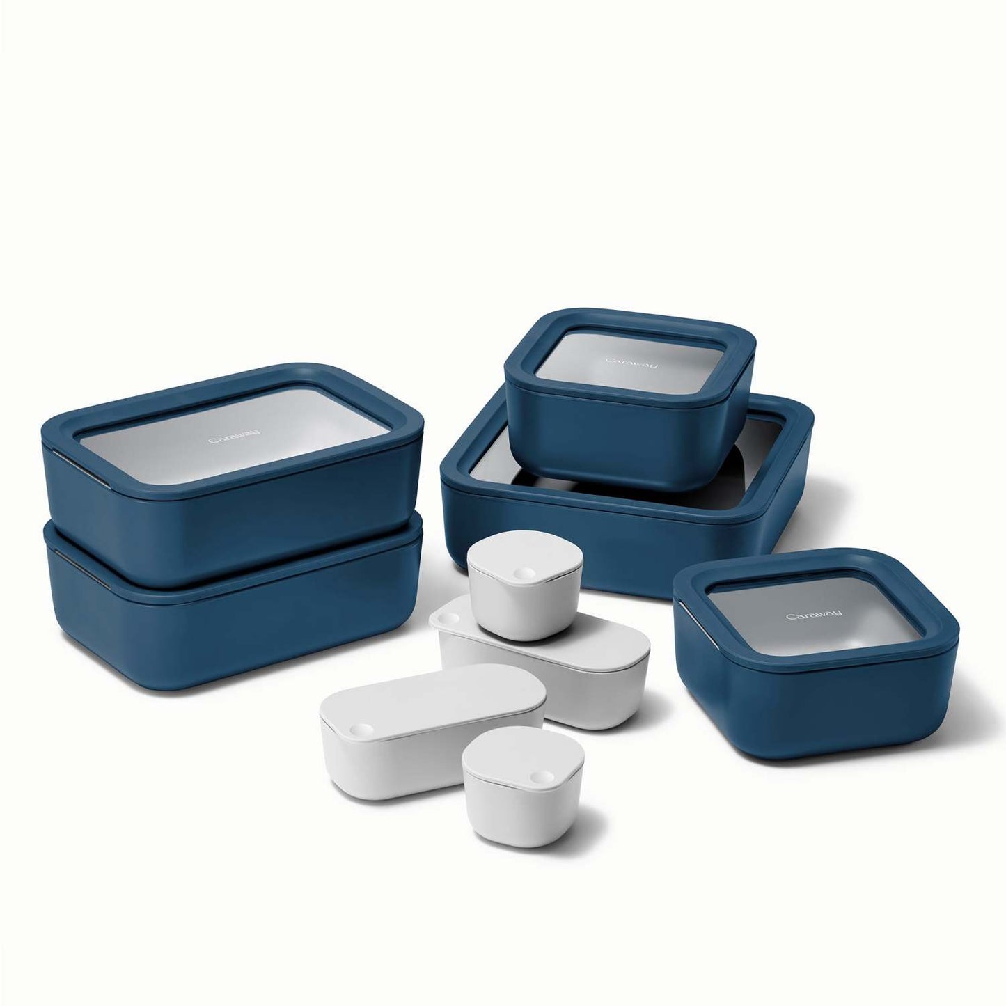 14PC GLASS FOOD STORAGE SET NAVY