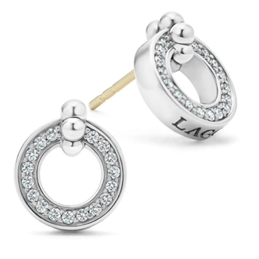 CIRCLE DIAMOND STUD EARRINGS, STERLING SILVER