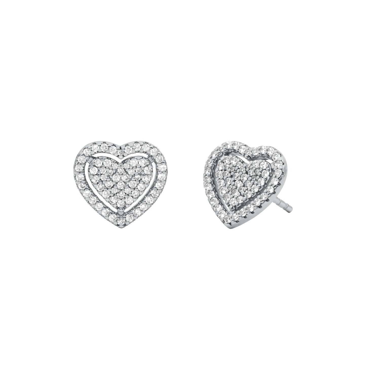 PREMIUM STERLING SILVER PAVE HEART STUD EARRINGS SILVER