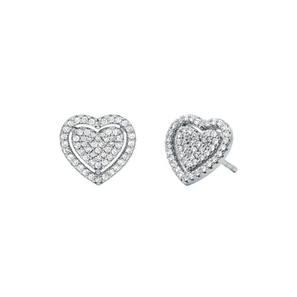 PREMIUM STERLING SILVER PAVE HEART STUD EARRINGS SILVER