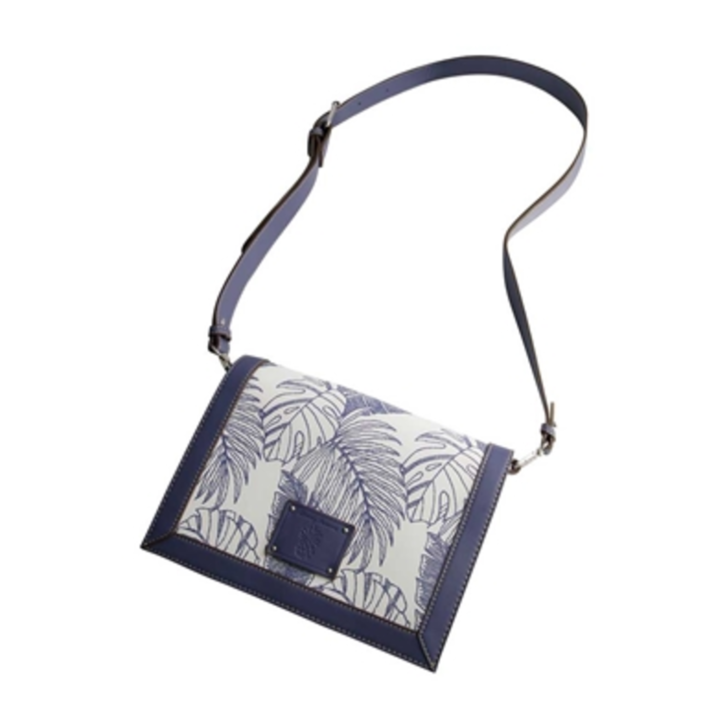 GRAPHIC LEAF PRINT CITY MESSENGER BAG, NAVY