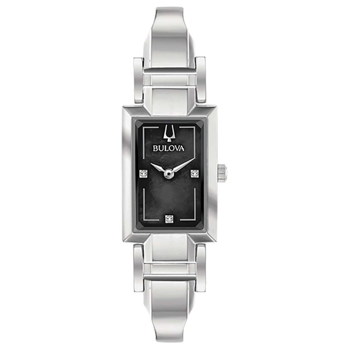 LADIES CLASSIC SILVER-TONE TANK WATCH BLACK MOTHER-OF-PEARL DIAL