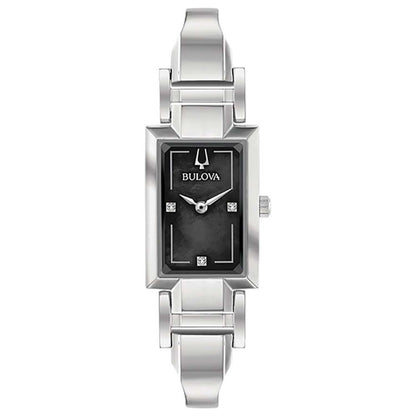 LADIES CLASSIC SILVER-TONE TANK WATCH BLACK MOTHER-OF-PEARL DIAL