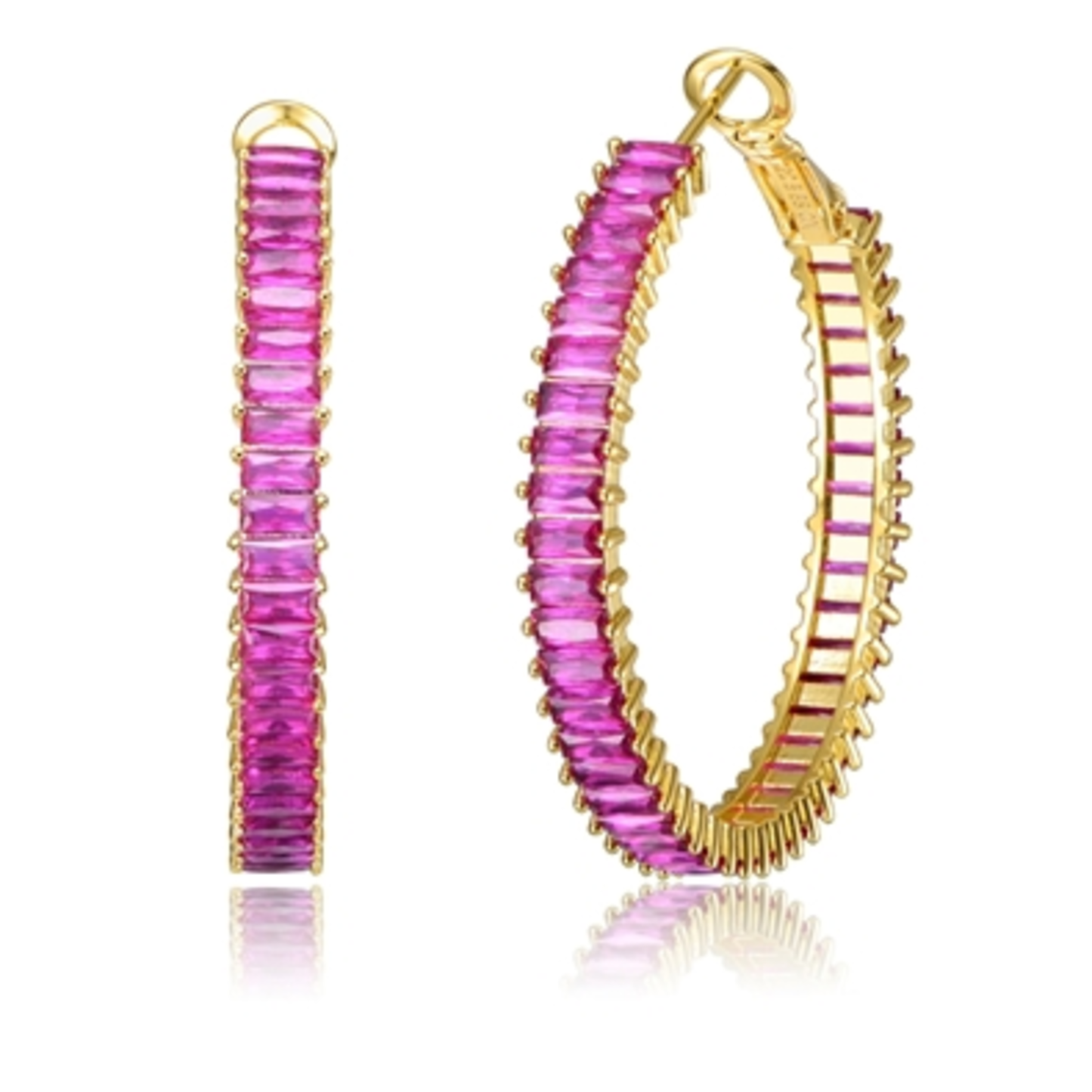 14K GOLD RED HOOP EARRINGS, RED