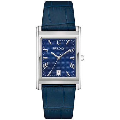 MEN'S SUTTON CLASSIC BLUE LEATHER STRAP RECTANGLE WATCH, BLUE DIAL