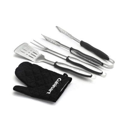 3PC GRILLING TOOL SET W/ BLACK GRILL GLOVE BLACK