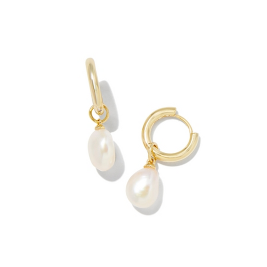 WILLA PEARL HUGGIE EARRINGS, GOLD/WHITE PEARL