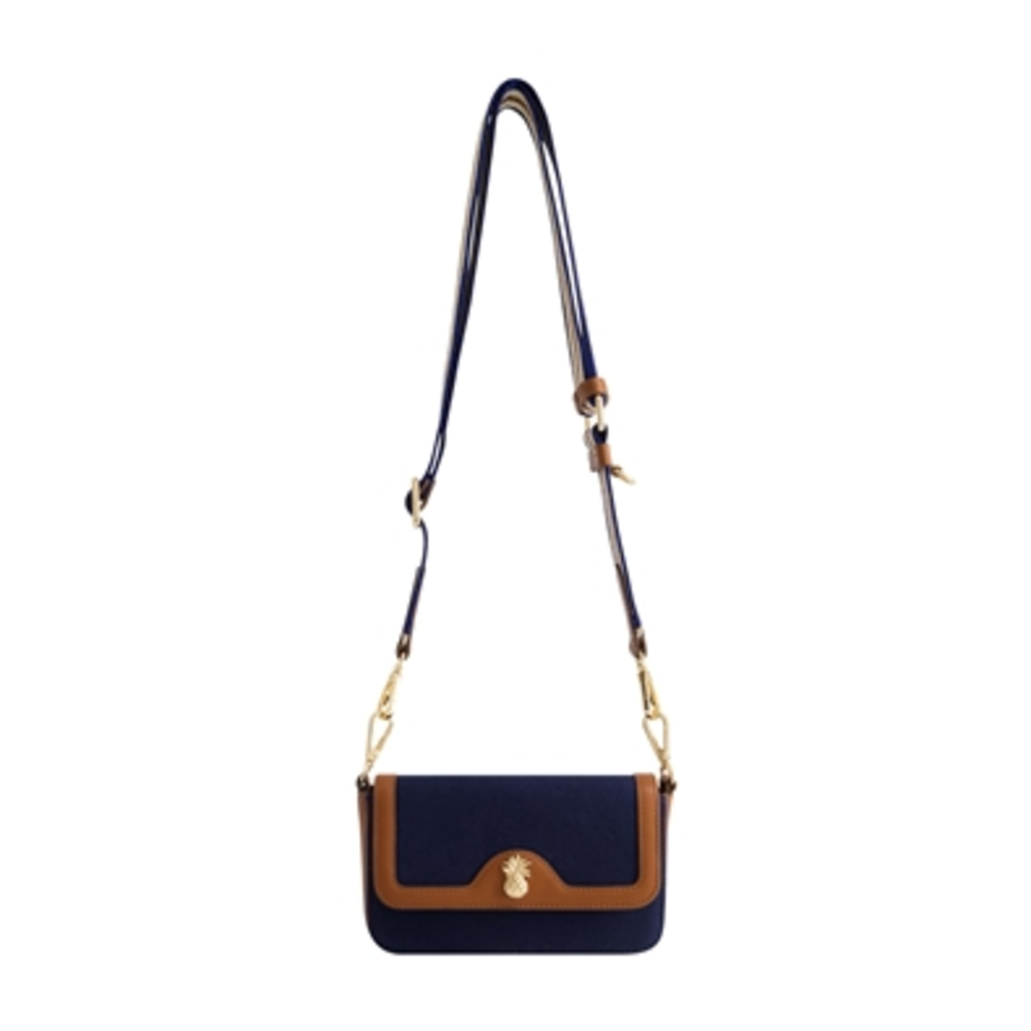 LEATHER TRIM SOLID CANVAS CROSSBODY, NAVY/TAN, 5.5"