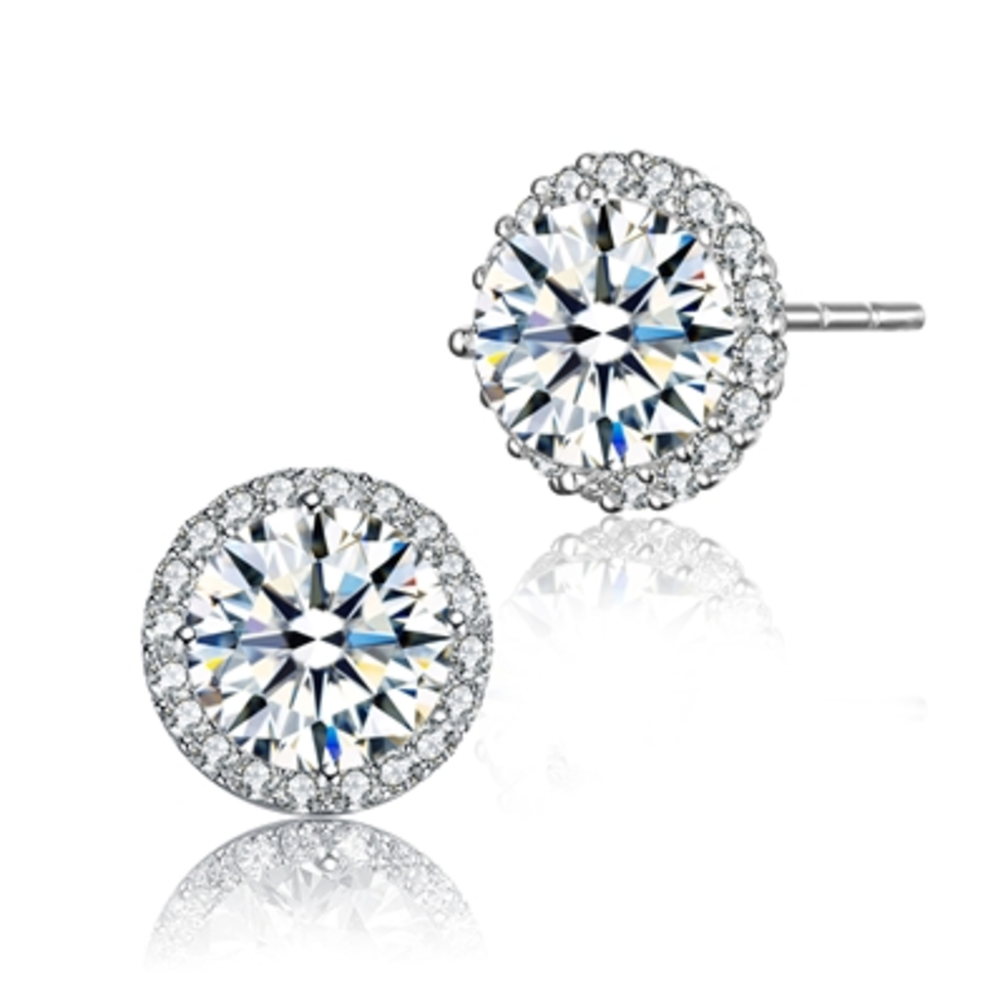 CLEAR ROUND CZ HALO ACCENT STUD EARRINGS, CLEAR, 0.35