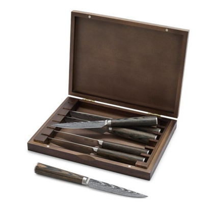 6PC STEAK KNIFE SET W/ WOOD STORAGE BOX