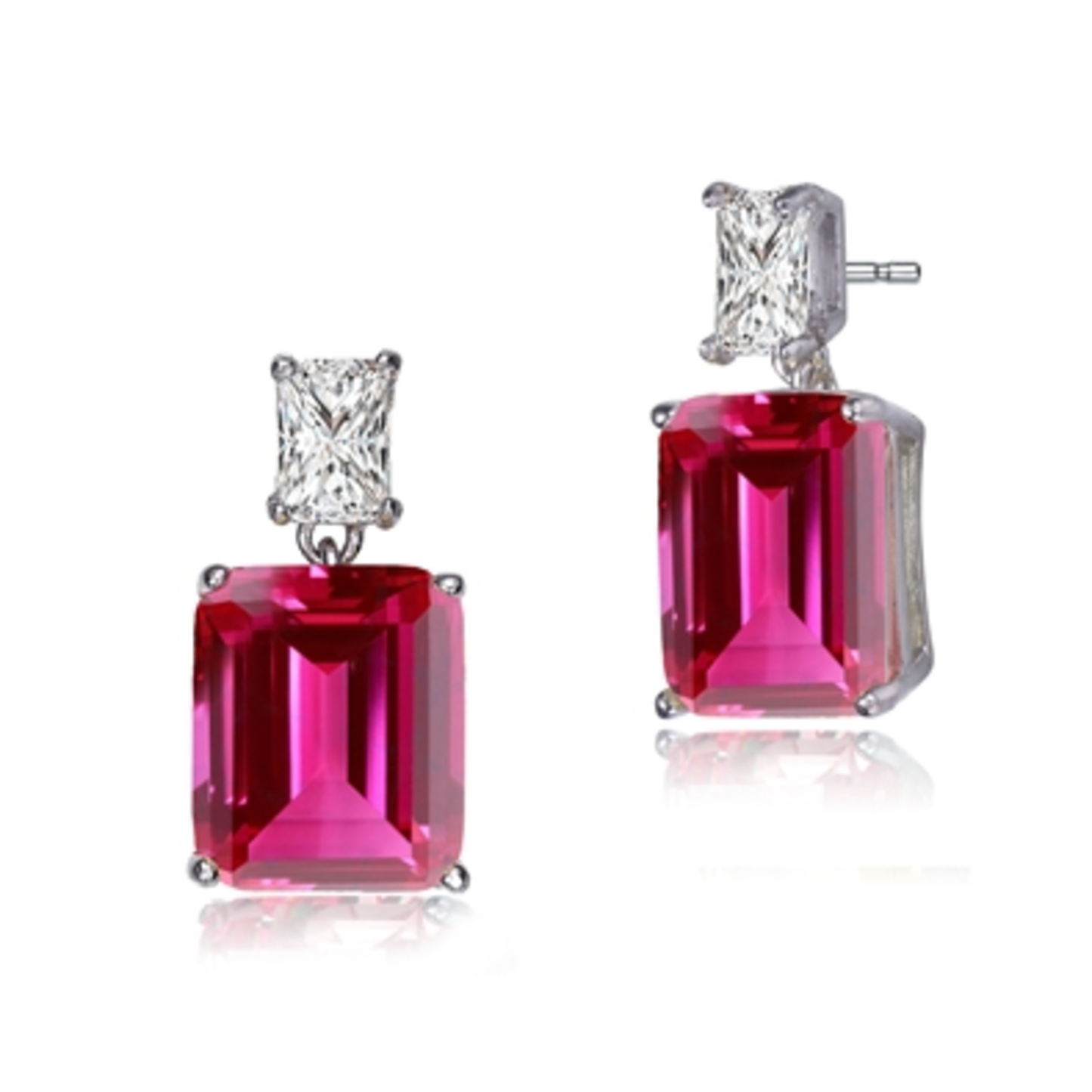 CLEAR AND PINK TWO-STONE DROP EARRINGS, RED, 0.74