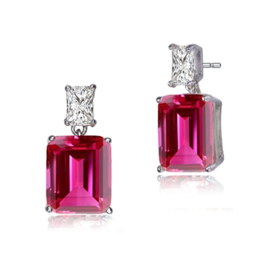 CLEAR AND PINK TWO-STONE DROP EARRINGS, RED, 0.74