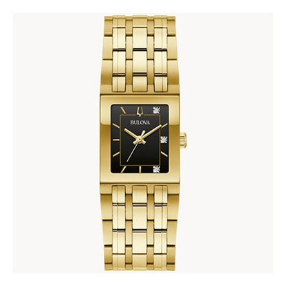 LADIES MARC ANTHONY QUADRA GOLD-TONE SS RECTANGULAR WATCH BLACK DIAL