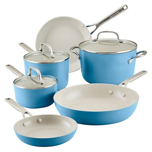9PC HARD ANODIZED CERAMIC NONSTICK COOKWARE SET BLUE VELVET