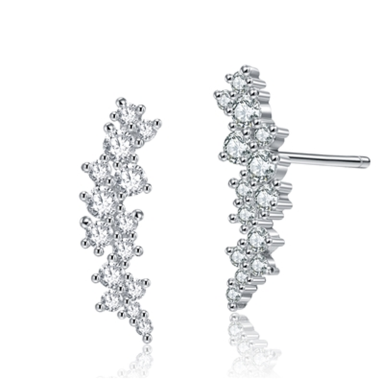 RHODIUM PLATED CLEAR CZ STUD EARRINGS, CLEAR, 0.67