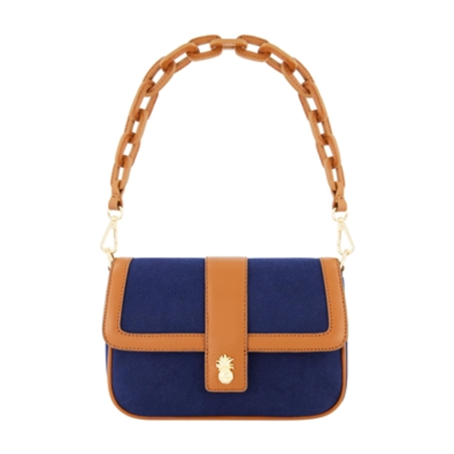 SOLID CANVAS BAG W/ LEATHER STRAP, NAVY/TAN, 6"