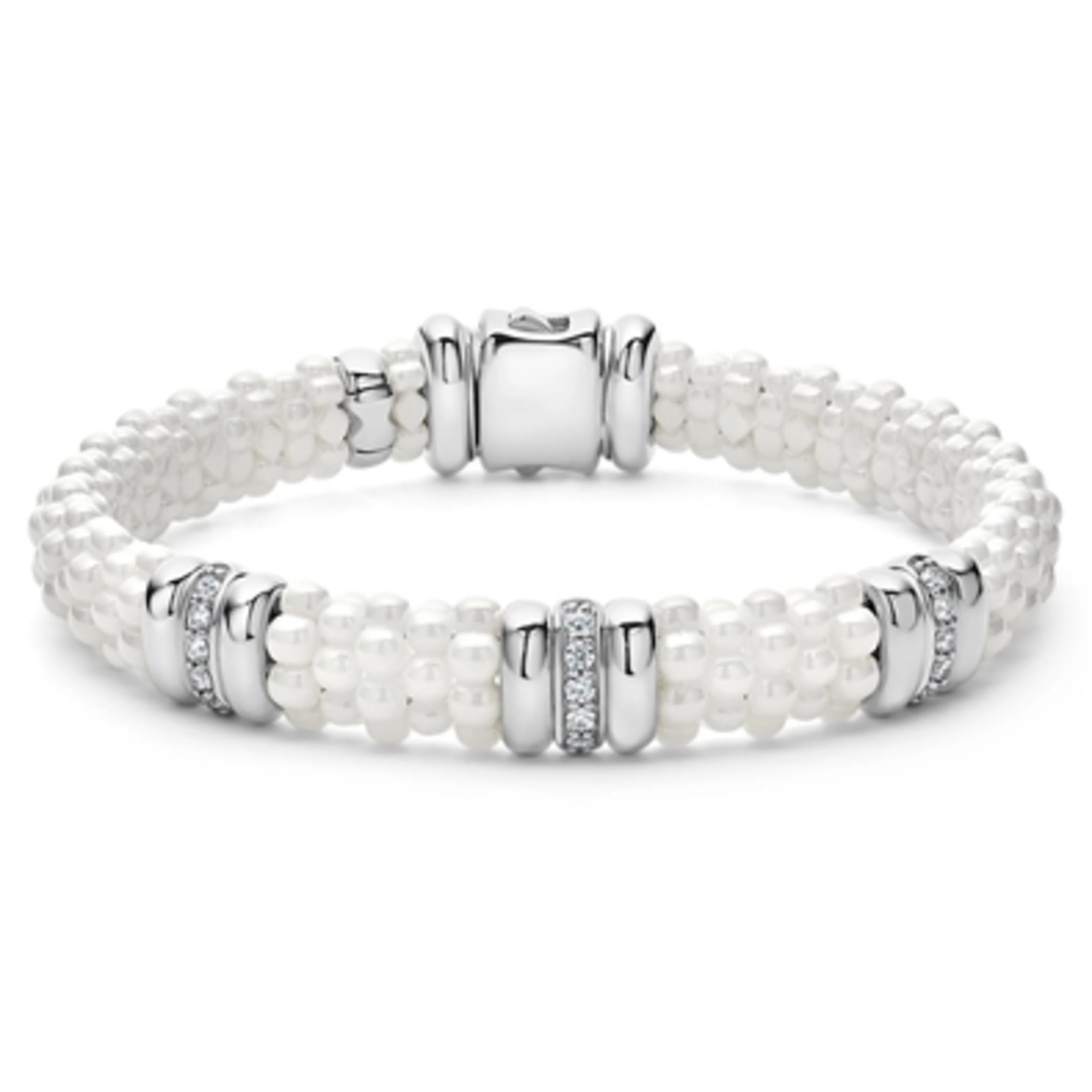 THREE STATION CERAMIC DIAMOND BRACELET, WHITE, 7