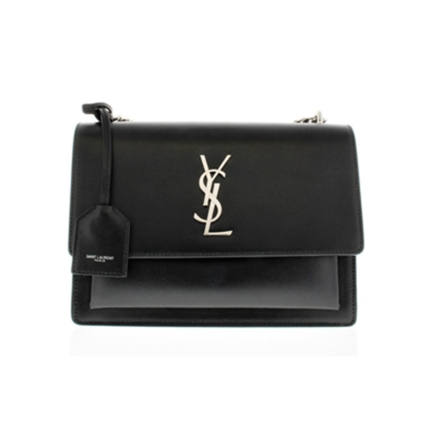 SUNSET CHAIN BAG IN SMOOTH LEATHER, BLACK, MEDIUM